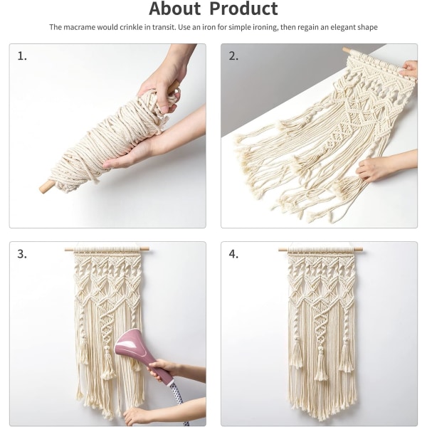 Macrame Vägghängande Boho Home Chic Bohemian Geometrisk Woven Art Boho Juldekor för härlig lägenhet Sovrumsdekoration (13" x 28")