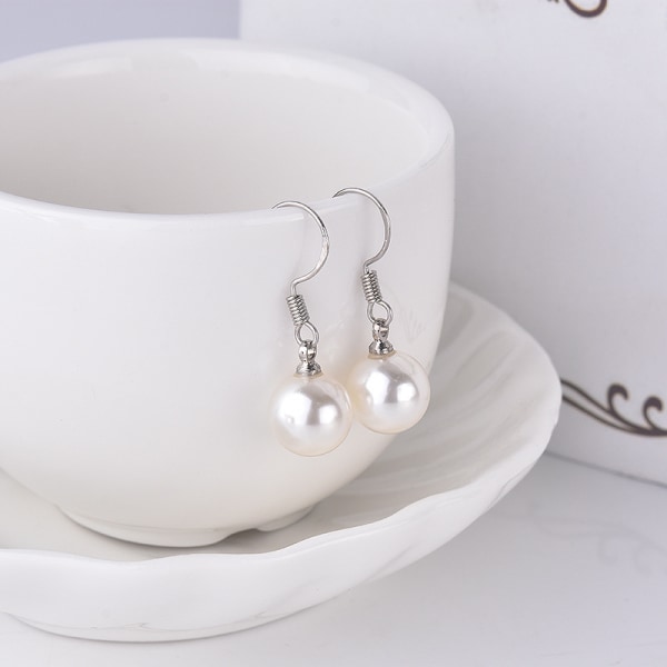 S925 Shiny Silver Classic Simple Ear Hook Örhängen, Pearl Beads Beads Women Ear Spike Jewelry