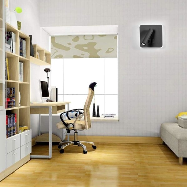 8W Modern LED-vägglampa Väggläslampa med strömbrytare 350° vridbar 3W LED-väggspotlight inomhusvägglampa, svart 6000K