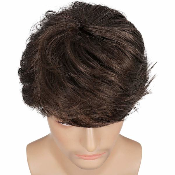 Herre brun kort paryk lagdelt naturlig fluffy kemisk fiber paryk