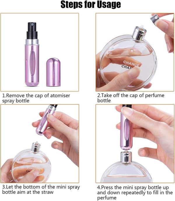 4 st Parfym Sprayflaska Tom Påfyllningsbar Mini Bärbar Rese Parfym Atomizer Flaska för Man & Kvinna (5ml)