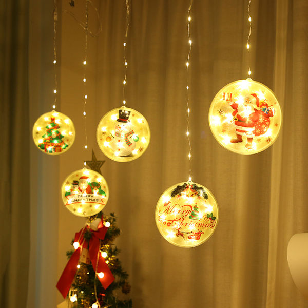 5-delt kobbertrådslampe, gardinlampe, julelampe, farverig maleri, hængelampe, vinduesudstilling, snemand dekorativ lampe