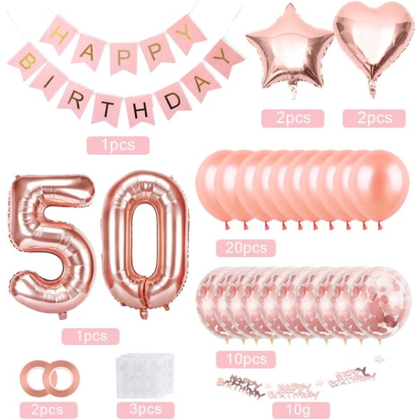 50-födelsedagsflickballong, roséguld 50-ballong, roséguld 50-födelsedagsballonger, 50-årig flickballong, roségyllene födelsedagsballonger, födelsedagsflicka