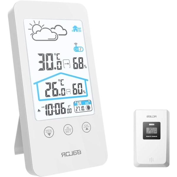 Trådløs vejrstation med udendørs sensor, indendørs udendørs hygrometer termometer, farve LCD-display, med kalender, vejrudsigt, ℃/℉ kan skiftes