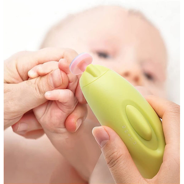 Baby nageltrimmer elektrisk med LED-ljus, set med 6 sliphuvuden, för nyfödda toddler eller vuxna tår. (Grön)