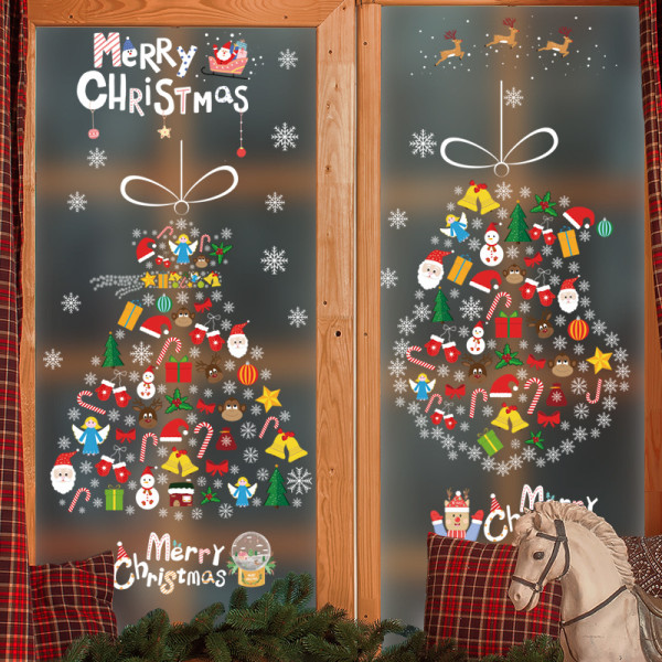 4 stycken klistermärken för julfönsterdekoration, klistermärken för butikshelgsatmosfär, dekorativa väggklistermärken i snöflingaglas