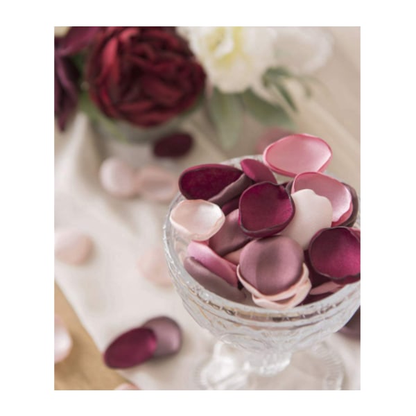 200 silkeblader av rose, bryllupsblader, blomsterpike, middag, brudedusj dekorasjon (vinrød+lys rosa)