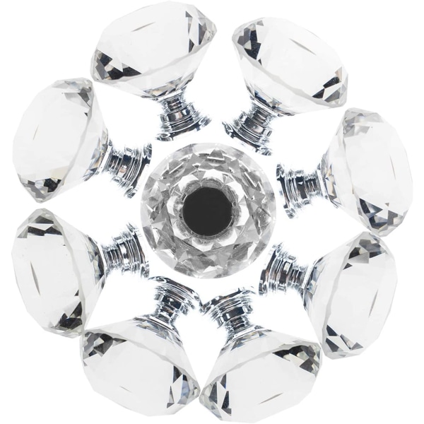 12 Pakning Diamantformede Skuffeknotter i Krystallglass 40mm Trekkhåndtak (40mm, Pakke med 12, Sølv)