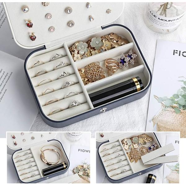 Lille smykkeskrin til kvinder og piger, Mini Bærbar Rejse Smykke Organizer PU Læder Rejse Smykke Organizer Etui Smykkeholder Display Stand til Ri