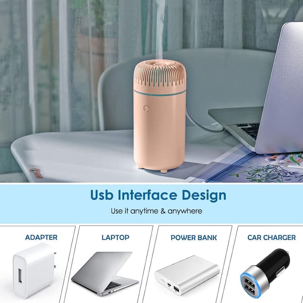 Bil diffuser luftfuktare aromaterapi eterisk olja diffuser USB kall dimma mini bärbar diffuser för bil hem kontor sovrum (rosa)