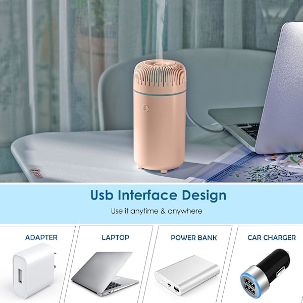 Bil diffuser luftfukter aromaterapi eterisk olje diffuser USB kald tåke mini bærbar diffuser for bil hjemmekontor soverom (rosa)