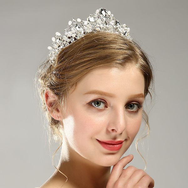 Tiara krona för kvinnor, bröllop tiara för bruden, flickor tävlingskrona, Crystal Princess Diadem Bröllopshåraccessoarer, Silver