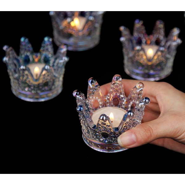 Crown Glas värmeljusstake Set med 6 färgglada votive ljushållare för bröllop, fest och heminredning