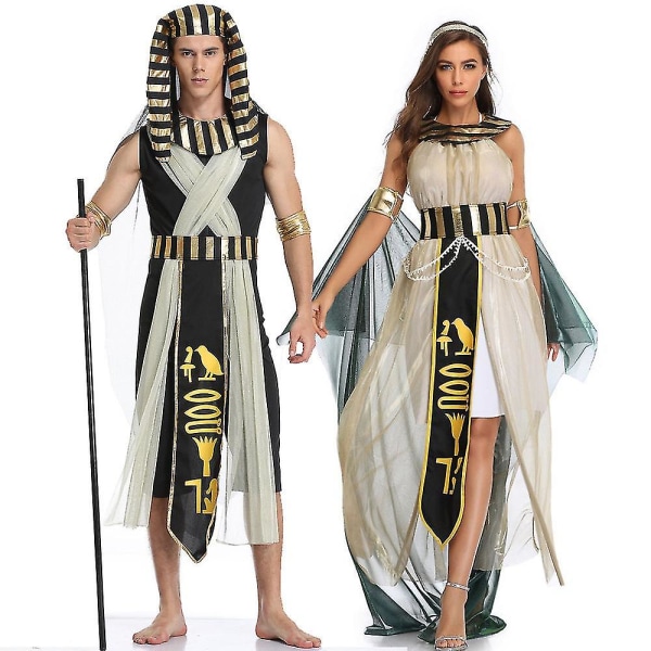 Muinaisen Egyptin faarao kuningas/keisarinna Kleopatra kuningatar Cosplay miehille/naisille Halloween-karnevaalijuhlien puku Men L