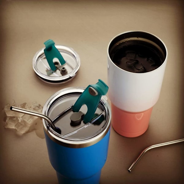 30 oz glaslock med extra 3 silikonringar, utbyte av glasskydd 3-pack spillsäkert stänksäkert resemugg lock med halmhål Blå
