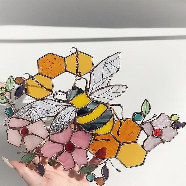 Højfarvet Glas Bi Vinduesdekoration, Akryl, 20*17cm