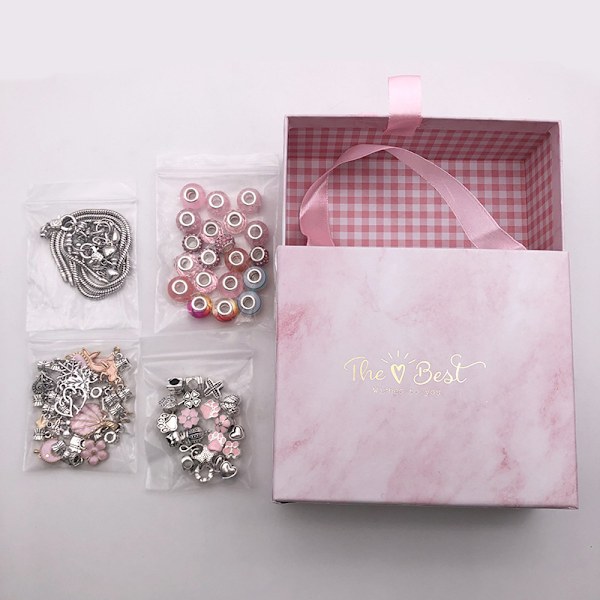 63 stycken rosa presentask set 7 färger barn DIY handgjorda kristallarmband smycken presentarmband för kvinnor