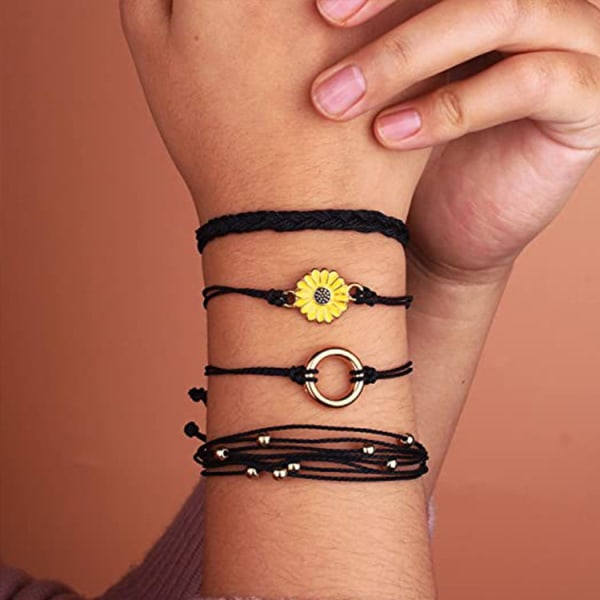Sunflower String Armband Handgjorda flätade repberlocker Boho Surfer Armband för tonårsflickor Preteens kvinnor