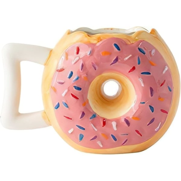 Keramisk Donut Krus - Deilig Rosa Glasert Smultring med Strøssel - Morsomt \"MMM... Donuts!\" Sitat - Beste Kopp For Kaffe, Te, Varm Sjokolade og Mer - L