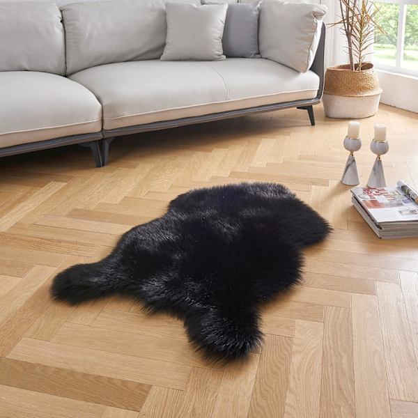 Ultramjuk fluffig fuskpäls fårskinnsmatta för sovrum Vardagsrum Black Fuzzy Tvättbar Heminredning Plysch Shag Mattor Small Area Mattor, 2x3 fot