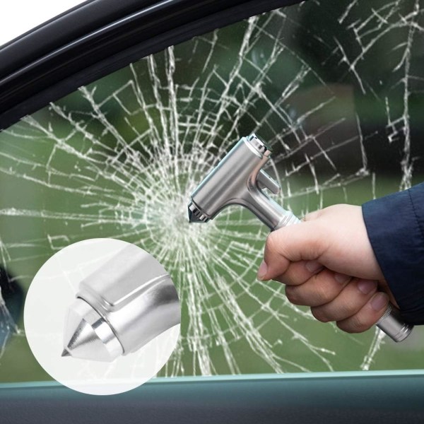 Bilsäkerhetshammare, brandsäker nödhammare i metall med fönsterbrytare i hårdlegering och säkerhetsbältesklippare, nödutrymningsverktyg i aluminiumlegering