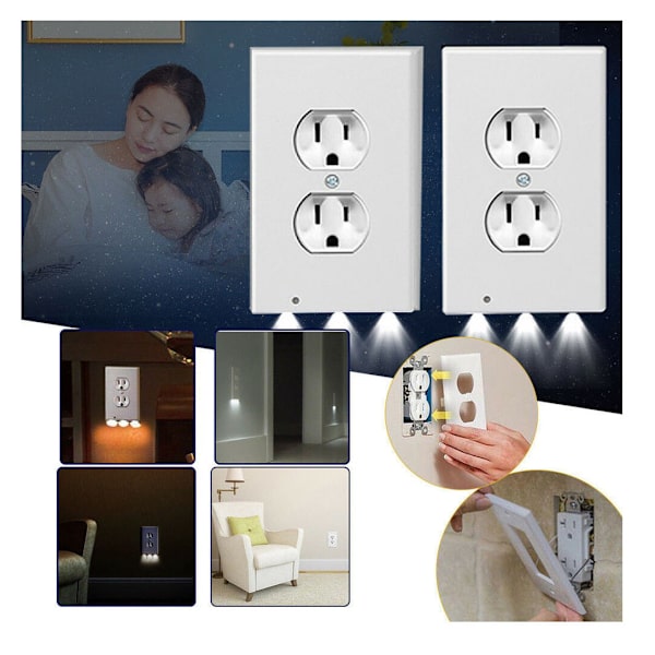 Stikkontaktpanel Induksjonsnattlampe Dobbel Hull Hvit (5 Stykker)