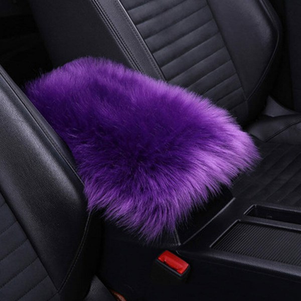 Universal Car Winter Warm Fur Plysch Armstöd Box Cover Mat Mjuk Furry Pad Kudde， Lila