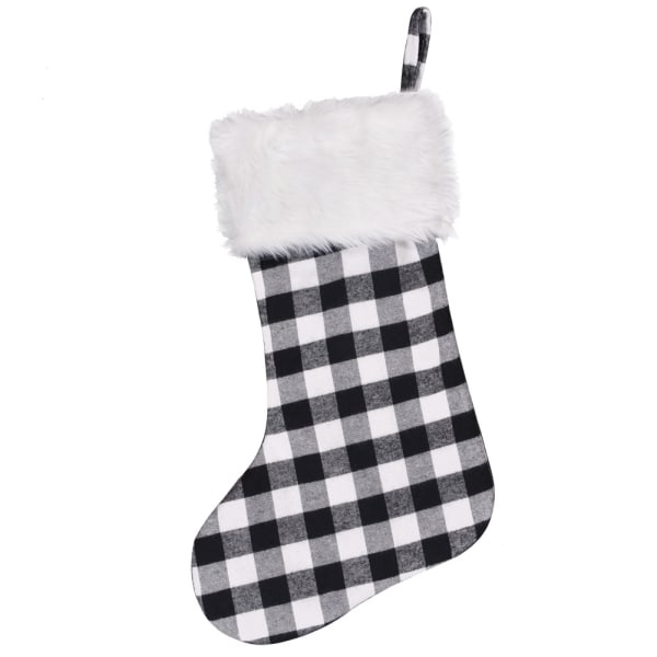 Jul svart och vit strumppåse Juldekorerad godispåse vit ullstrumpa huvud svart och vit strumpa