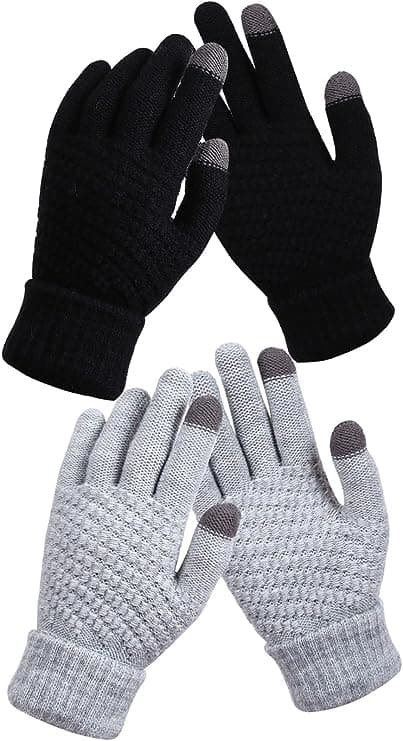 2 par dame vinter touch screen handsker varme fleeceforede strikhandsker elastisk manchet vinter teksting handsker (sort + grå) gray