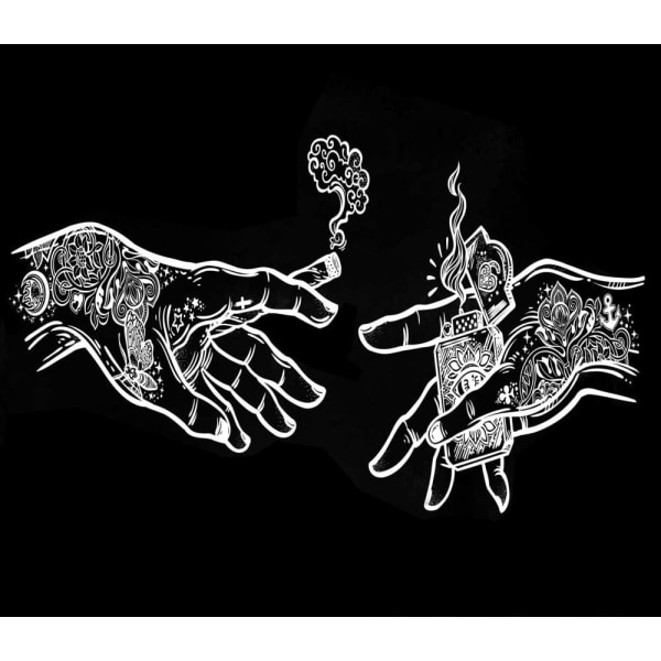 Vita och svarta blommiga händer Väggtapet, Psykedelisk Trippy Hippie Boho Nyhet Gobeläng Vägghängande, (150×100cm)