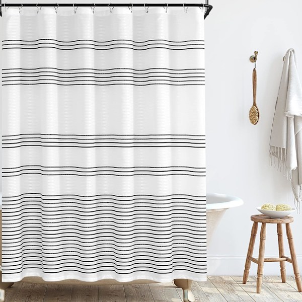 Svart och vit duschdraperi Tyg Duschdraperi för badrum Modern svartrandig duschdraperi Sommarvattenavvisande i badkar 70,8 x 70,8 tum