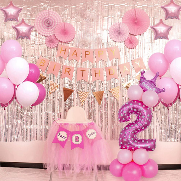 32-tums gigantiska nummerballonger, folie heliumnummerballongdekor för fester, födelsedagar (rosa nummer 2)