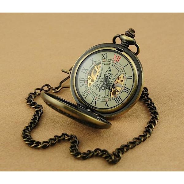1 kpl Miesten käsin vedettävä mekaaninen taskukello Vintage Steampunk puunsyy ontto muotoilu ketjulla ja laatikolla