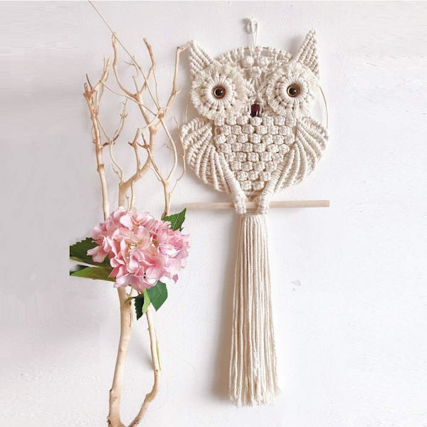 Owl Macrame Drömfångare Handgjord Ugglatapet för Dreamcatcher Ugglamönster Macrame Owl