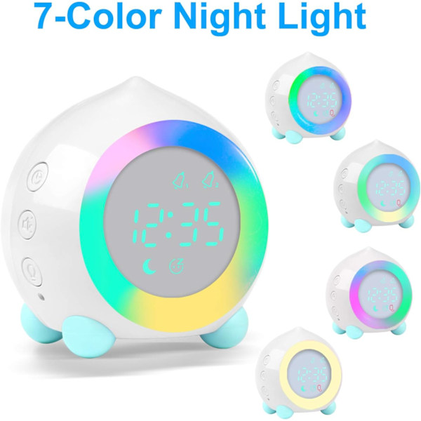 Barnväckarklocka Digital LED Light Up Nattljus Väckarklocka för flickor Pojkar Dag Natt Barn Justerbar volym Snooze USB Laddningsväckarklocka (Wh