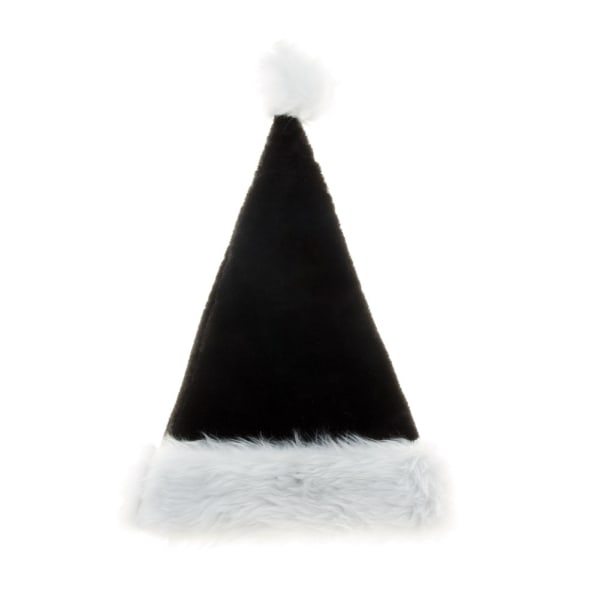Svart lång plysch julhatt för vuxen julkostym Pompom tomtehatt