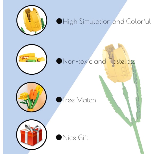 Kukkien Rakennuspalikkasarja, Luova DIY Kukkien Kasvitieteellinen Kokoelma Rakennuspalikkalelu Aikuisille Joulu Ystävänpäivä Kodin Sisustus Toimisto Tulips (yellow)