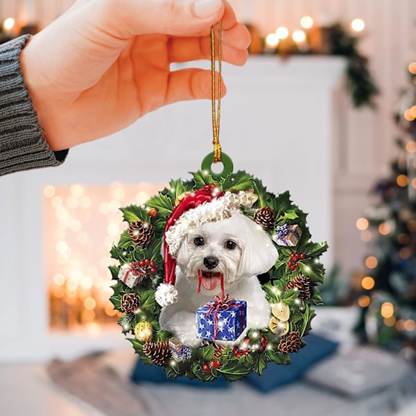 Maltankoira Joulupipossa Joulukranssi Koiran Ystävän Joulukuusen Koriste Latva Kotikoriste Mica Pallo Teline Vintage Suuri Ainutlaatuinen Jouluaatto Set Dec