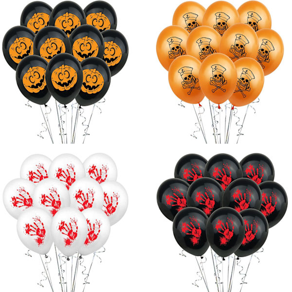 40 stk Halloween Ballongdekorasjonssett Svart Ballong Hexe Skallehode Edderkopp Spøkelse Ansikt Latex Ballong Festdekorasjon