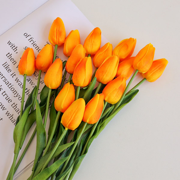 9 stk. Kunstige Orange Tulipaner Blomster Falske Tulipanstilke Ægte Følelse PU Tulipaner til Påske Forår Krans Blomsterarrangement Midterstykke Bryllupsbuket Ta