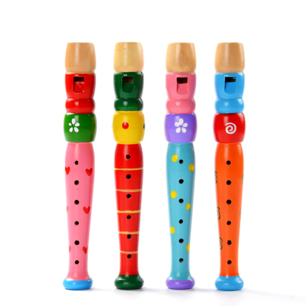 4 små træ-småbørn 6 huller træ piccolo tegneserie fløjte woo