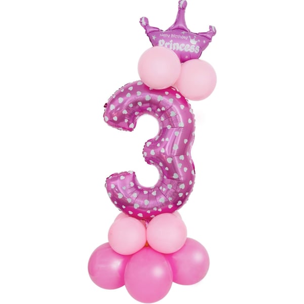 32 tums jättenummerballonger, folie heliumnummerballongdekor för fester, födelsedagar (rosa nummer 3)