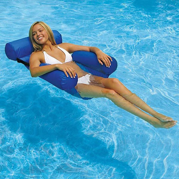 Blå Flytande Stol Poolsits Uppblåsbar Lazy Water Bed Lounge Stol Leksak