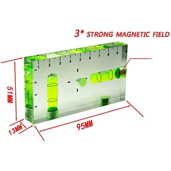 95 x 51 x 13 mm klar multifunktions vattenpass av T-typ med magnetisk våg