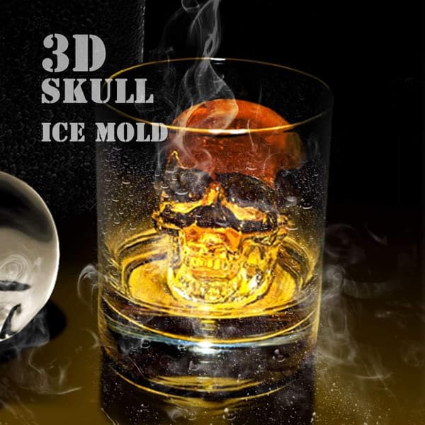 3D Kranie Isterningebakker, Silikone Isterningeforme, Perfekt til Gin Glas, Whisky, Scotch, Cocktail og Likørglas - Sort