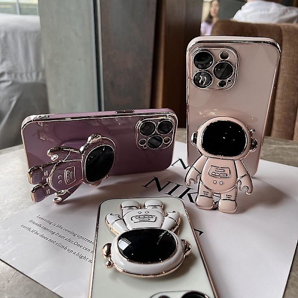 Astronautti Piilotettu Jalusta Kotelo Yhteensopiva Iphone 13 Pro Max/13 Pro/13 Kanssa, Galvanoidusta TPU Suojakuori (Violetti)