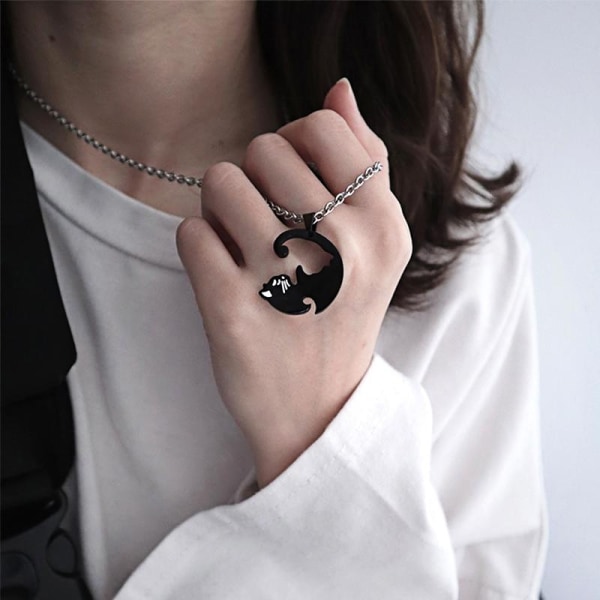 Parhängsmycke för pojkvän och flickvän Rostfritt stål matchande förhållande Enkelt söt katthjärta Yin Yang halsband
