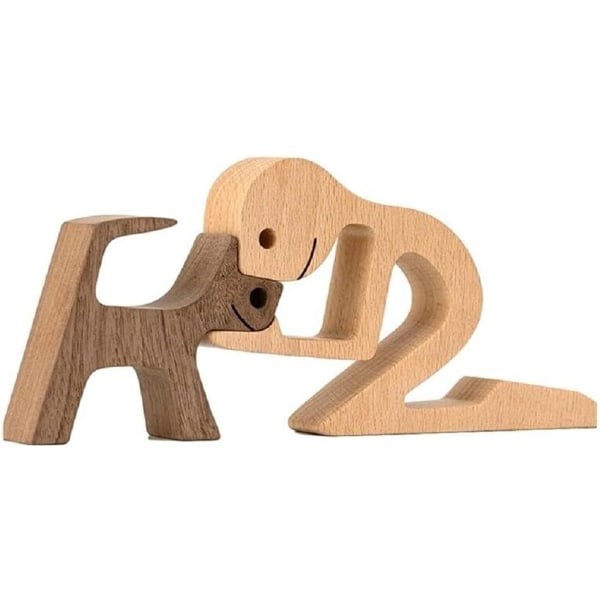 Unik Gave Håndskåret Trehund Menneskestatue Figur Skulptur Hjemmekontor Dekorasjon, Tre Mann Hund Skulptur Modell for å Huske Vennskapet B