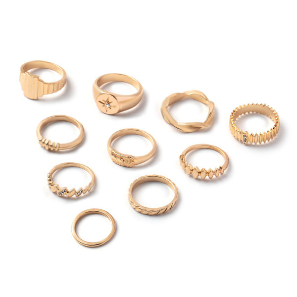 10 st Guld Knogringar Set för Kvinnor Flickor, Stapelbara Ringar Boho Led Finger Midi Ringar Silver Ihåliga Utskurna Kristall Stapelbara Ringar Paket för Gåva