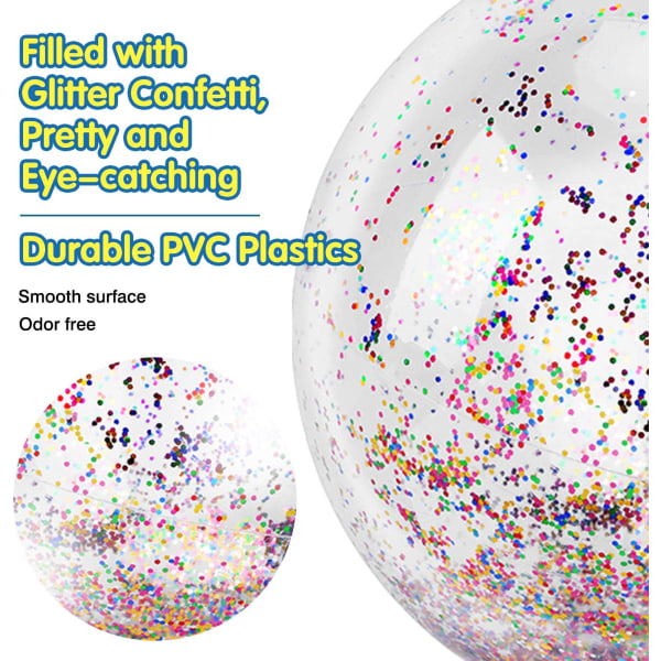 Badboll, vatten och badbollar, 1 st Glitter Uppblåsbara Simbollar sommar, Glittriga badbollsleksaker för barn Vuxna - Multi färger（16 tum）